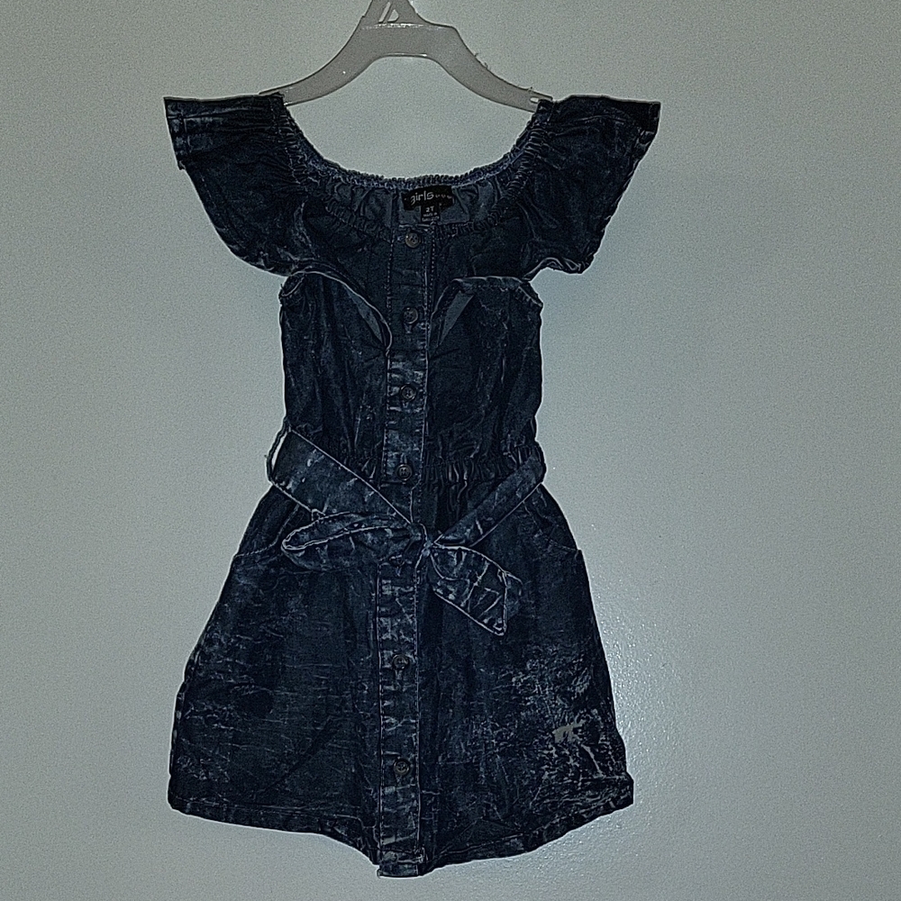 Girl Dark Blue Denim Dress with Belt 2T